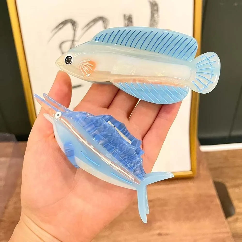 

Acrylic Guppy Hair Claw Korean Style Contrast Color Silver Arowana Shark Clip Fish Swordfish Acetic Acid Hair Claw Daily