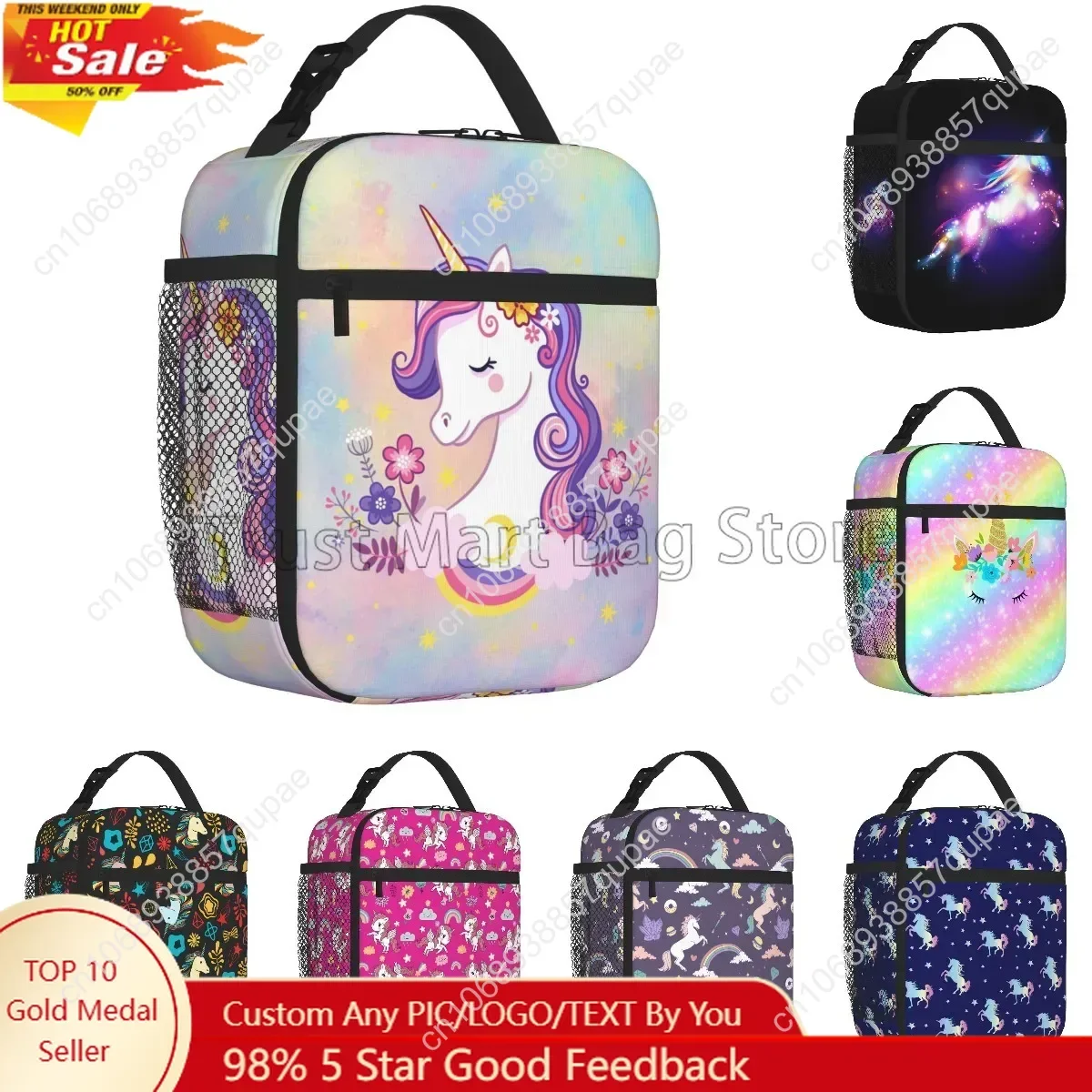 

Cute Cartoon Unicorn Insulated Lunch Bag Waterproof Thermal Lunch Box Reusable Portable Cooler Bento Tote Bags for Women Girls