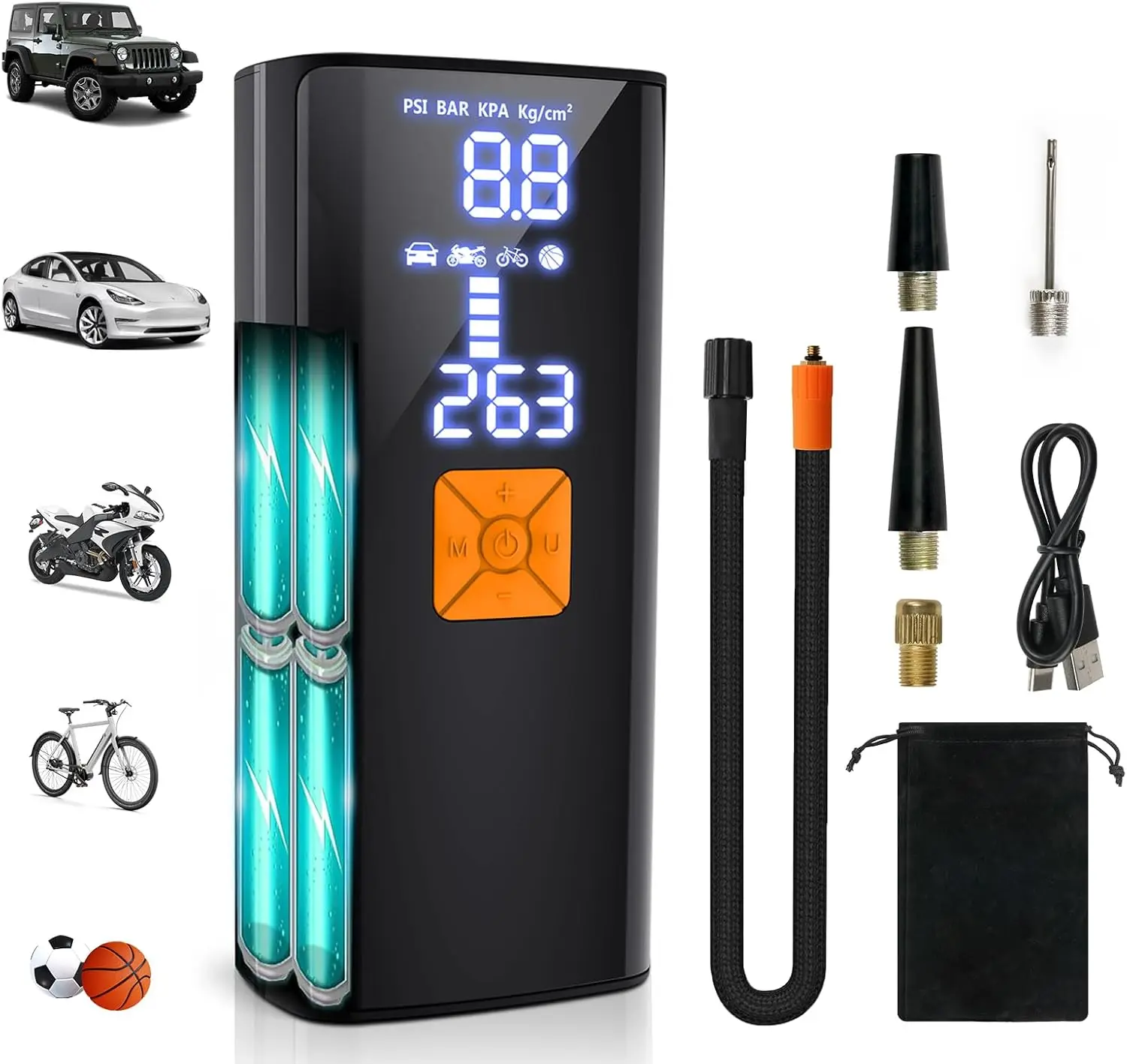 

Portable Tire Inflator 150PSI Electric Air Pump for Car, Motorcycle, Bike, Basketball & Sports Balls with LED Light and Digital