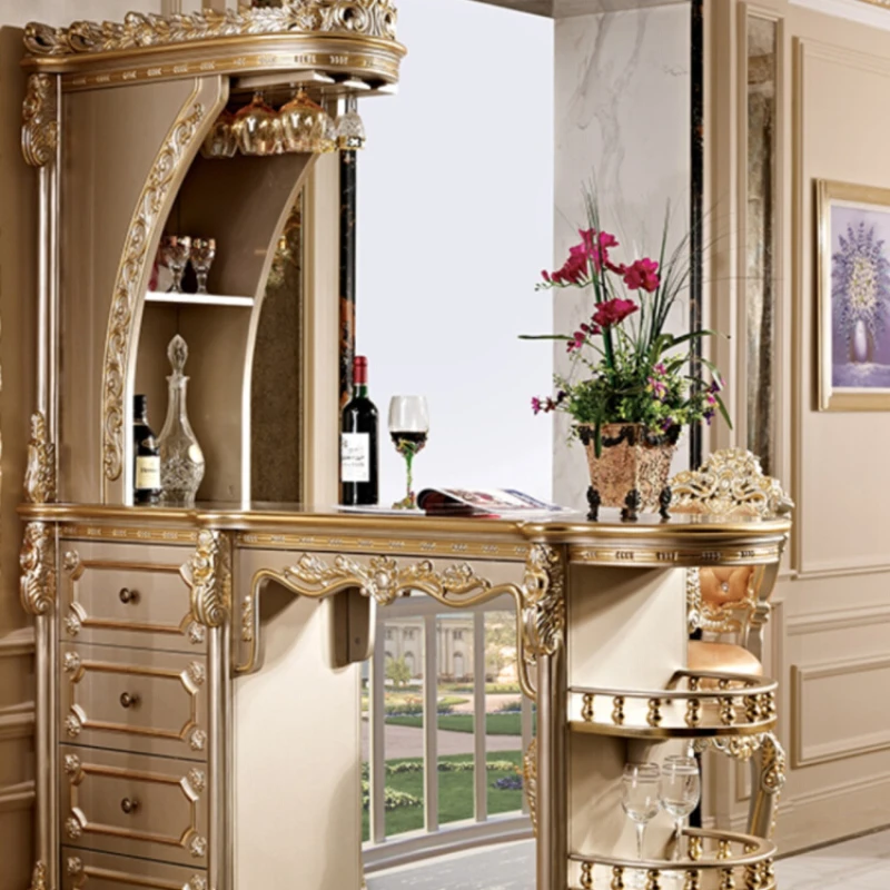 European style furniture, wine cabinet, living room, solid wood bar counter, table storage, luxurious double-sided room cabinet