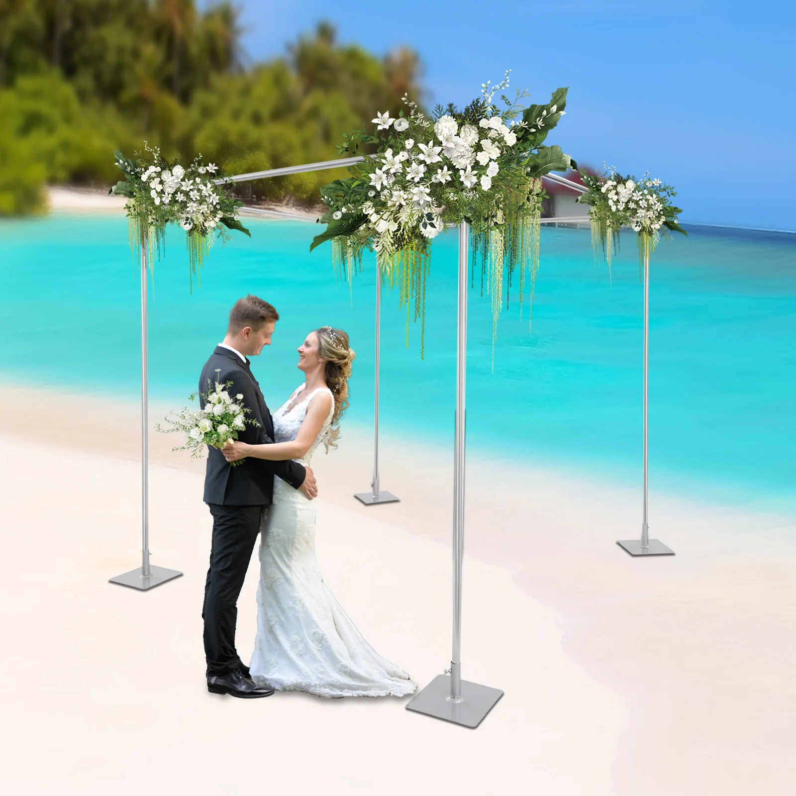 

4 Pcs Adjustable Hardware Kit, 9.84*9.84*9.84ft Outdoor Wedding Party Stand with 4 Base Plates for Gardens, Backyards, Markets