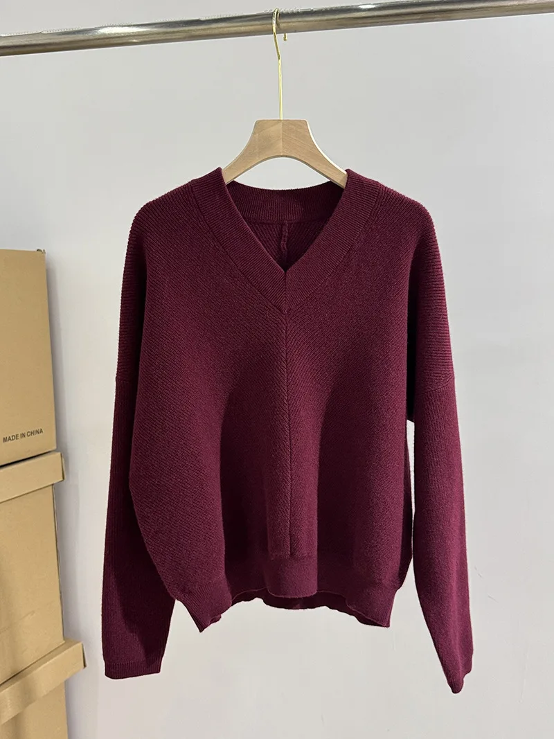 Conjunto de jersey y falda de punto para mujer, suéter con cuello en V, lana acanalada, elegante, nuevo, Otoño e Invierno