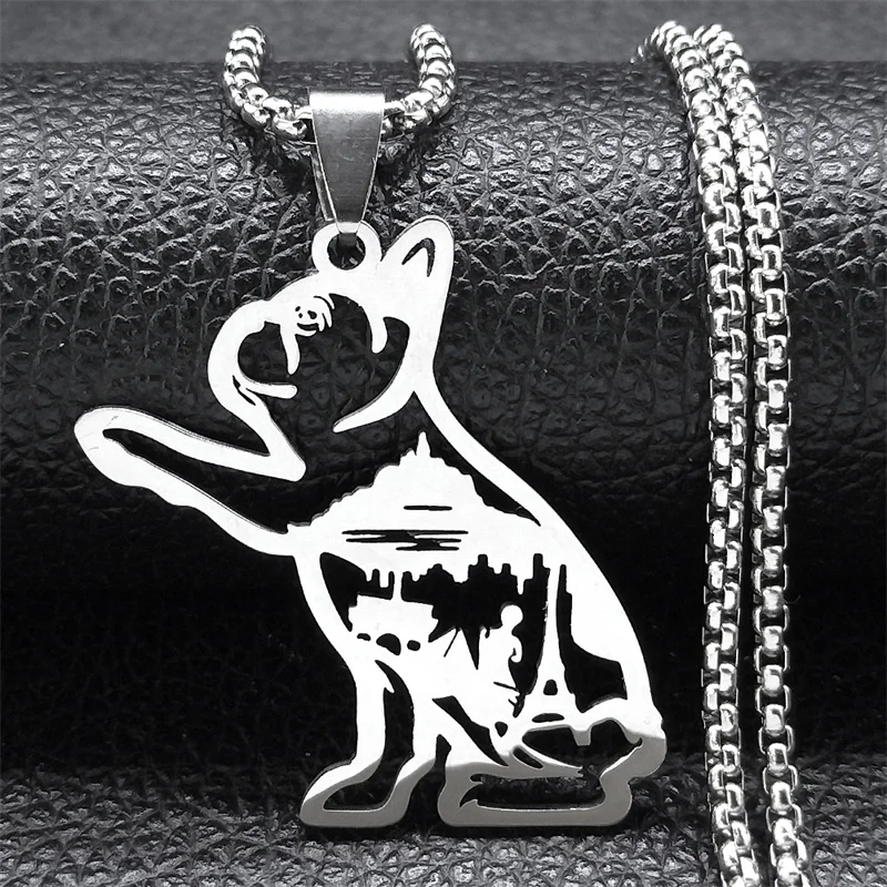 French Bulldog Pug Dog Pet Necklace for Women Men Stainless Steel Eiffel Tower Venus Statue Chain Gift Jewelry colliers N2316S01