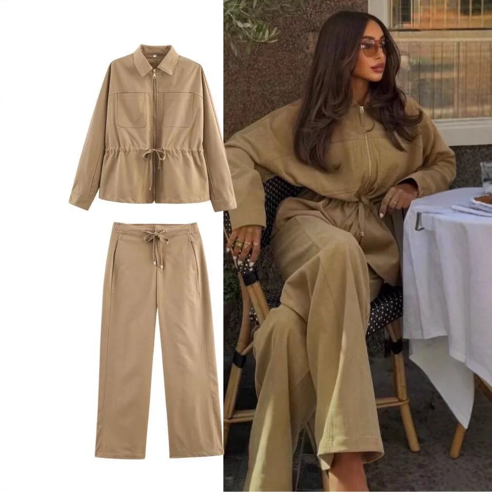 Women's Autumn New Design Long-sleeved Top Wide-leg Pants Show Temperament Suit Texture Unique High Fashion Simple High-end