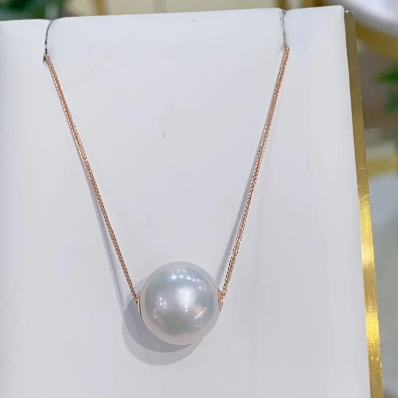 

SGARIT Gold Jewelry Women's 18k Gold Steel Minimalist Necklace Edison Whiter Round Pearl Pendant Necklace SN11