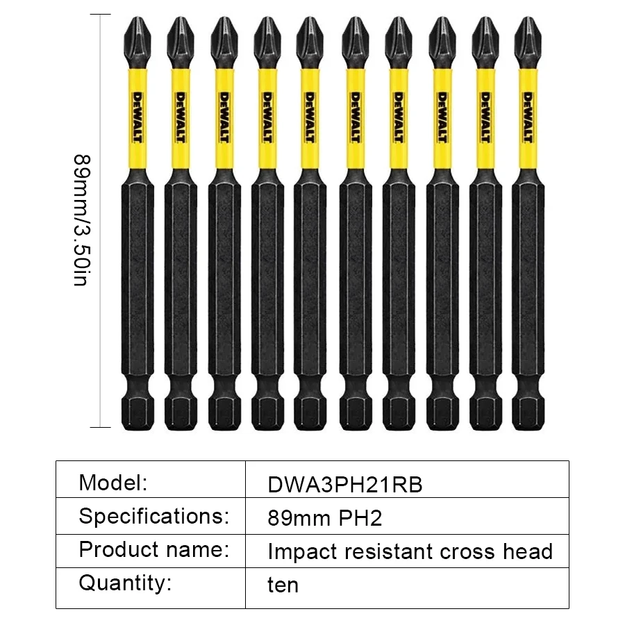 DEWALT DWA3PH21RB 2/5/10PCS Original Impact Resistant Drills 89mm PH2 High Hardness Cross Bits for Power Drilling