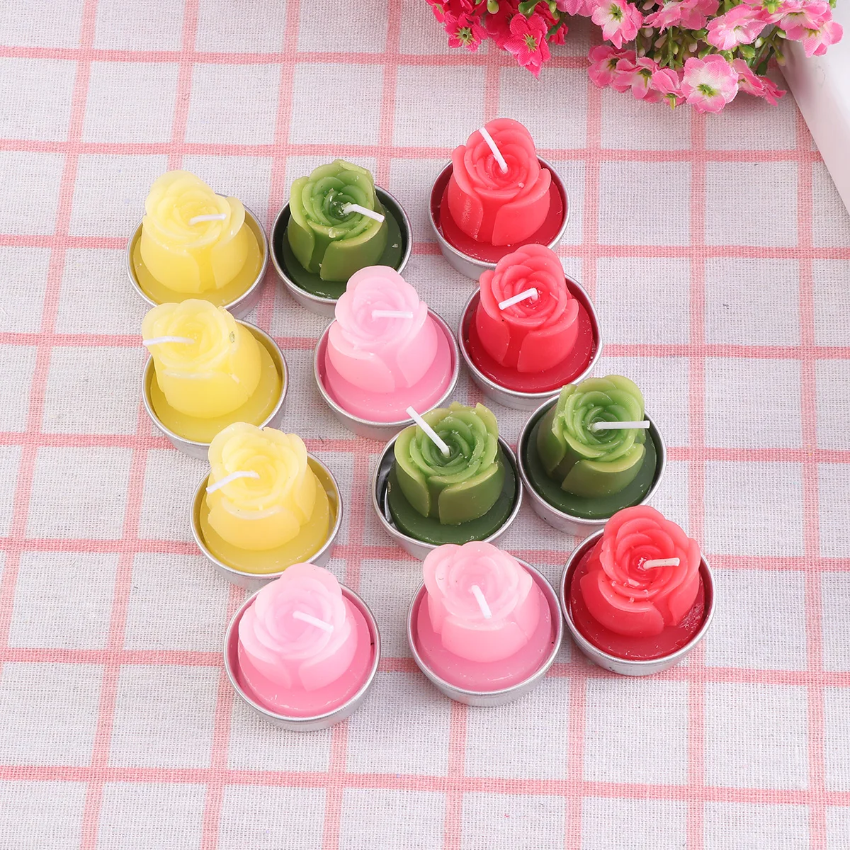 

12Pcs Unique Flower Shape Plant Tealight Candles Eco-Friendly Decorative Candles For Festival Celebration