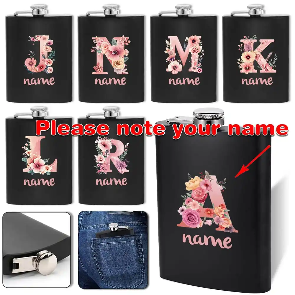 

Customized Name 8oz Stainless Steel Liquor Bottle Metal Wine Pot Hip Flask Leakproof Pocket Drinker DIY Camping Portable Flagon