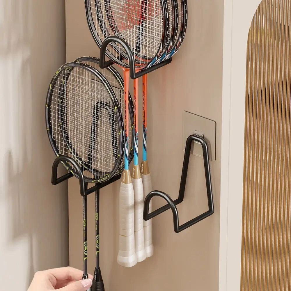 Wall-Mounted Badminton Racket Rack Punch Free Metal Tennis Racket Shelf Adhesive Pickleball Rackets Wall Holder