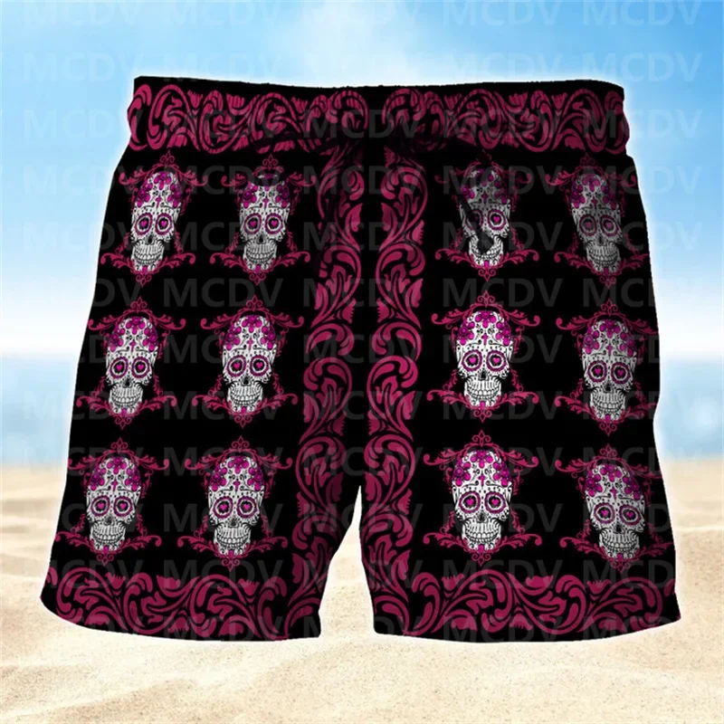 Tattoo Skull Art Mens Boardshorts, Skull Lover Men\'s Swim Trunks, Skull Lover Hawaiian Shorts for Men