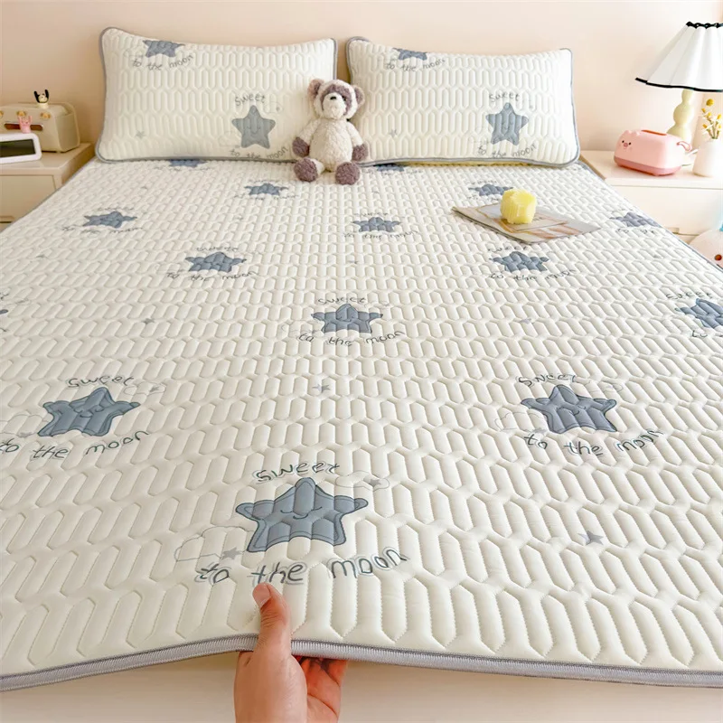 Summer Cooling Latex Mattress Cover Latex Sleeping Mat Adult Single Double Folding Fitted Sheet Set 3pc Bed Protection Pad