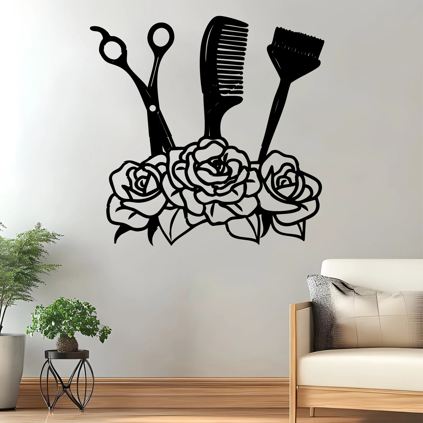 1pc Rose Hairdressing Tools Metal Wall Art, Rust-resistant Decor, Valentine's Day Mother's Day Gift for Salon Lovers