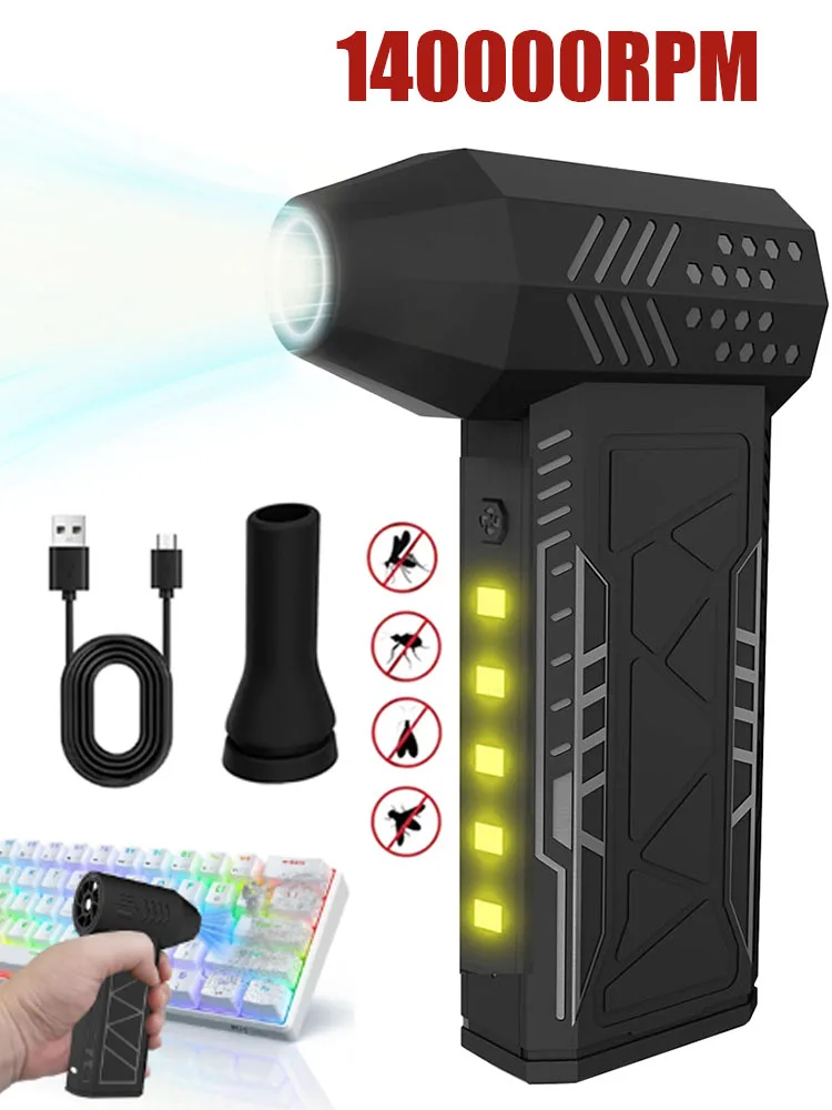 X8 140000 RPM Mini Turbo Jet Fan 4 Speed Gears LED Light Powerful 300G Thrust Electric Blower 56m/s Speed Wind 8000mAh Battery