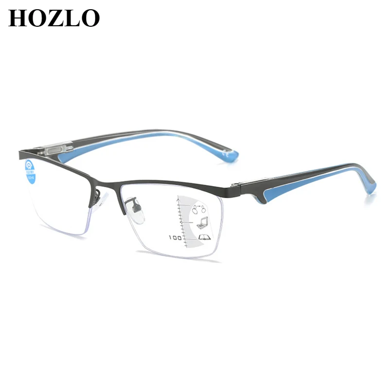 

Anti Blue Light Semi Rimless Progressive Reading Glasses For Men Women Look Near Far Finished Presbyopic Spectacles Magnifier