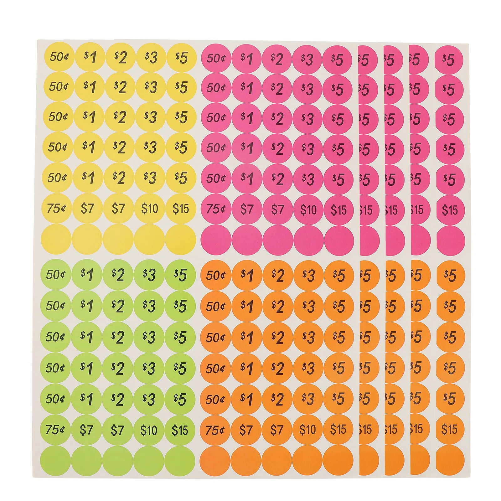 

25 Sheets Self Adhesive Price Tags Neon Colors Round Labels Supermarket Display Sturdy Paper Writing Goods Tag