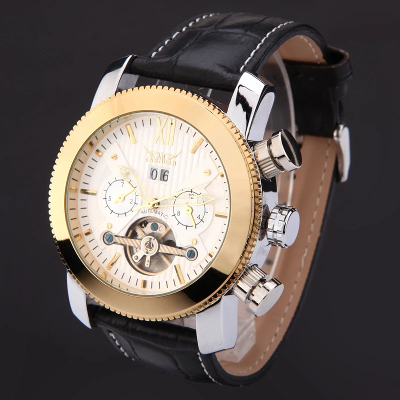 

JARAGAR2023 Men's Watch Luxury Brand Fashion Glass Mechanical Skeleton Watches Leather Band Military Army WatchRelogio Masculino