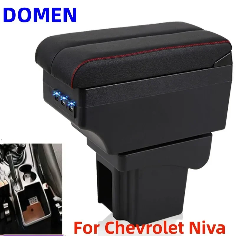 

For Chevrolet Niva armrest box Central Store Content With Retractable Cup Hole Large Space Dual Layer USB Charging