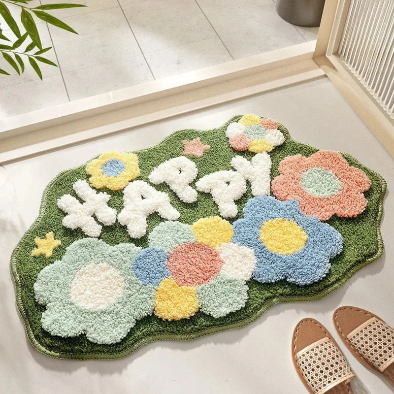 Flower Shaped Cute Bathroom Mats Carpets Microfiber Tufted Mat Cute Luxury Fluffy Thick Rugs High Low Plush Irregular Carpets