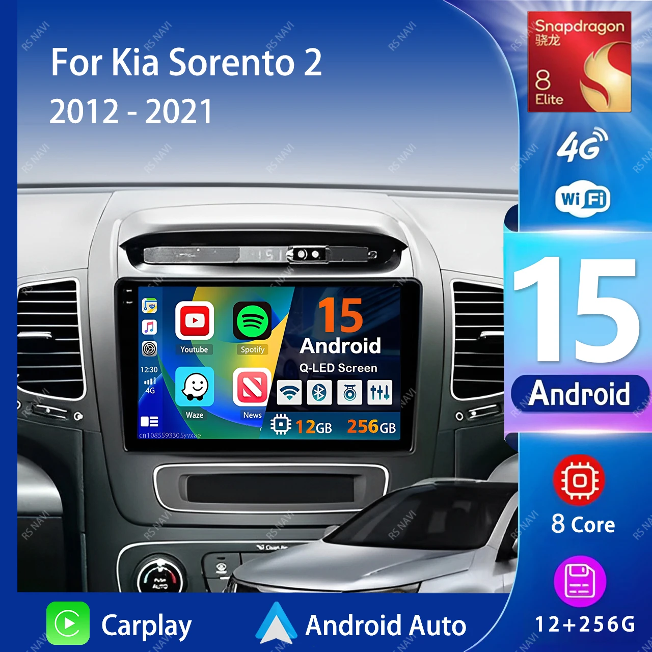 Rádio Automotivo Multimídia Android 16 Carplay para Kia Sorento 2 II XM 2012 - 2021 com DSP, GPS, Estéreo 2din e Unidade Central.