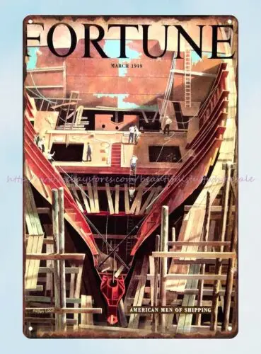 1949 Fortune Shipbuilding Arthur Lidov Bow Boat Dry Dock Scaffolding tin sign