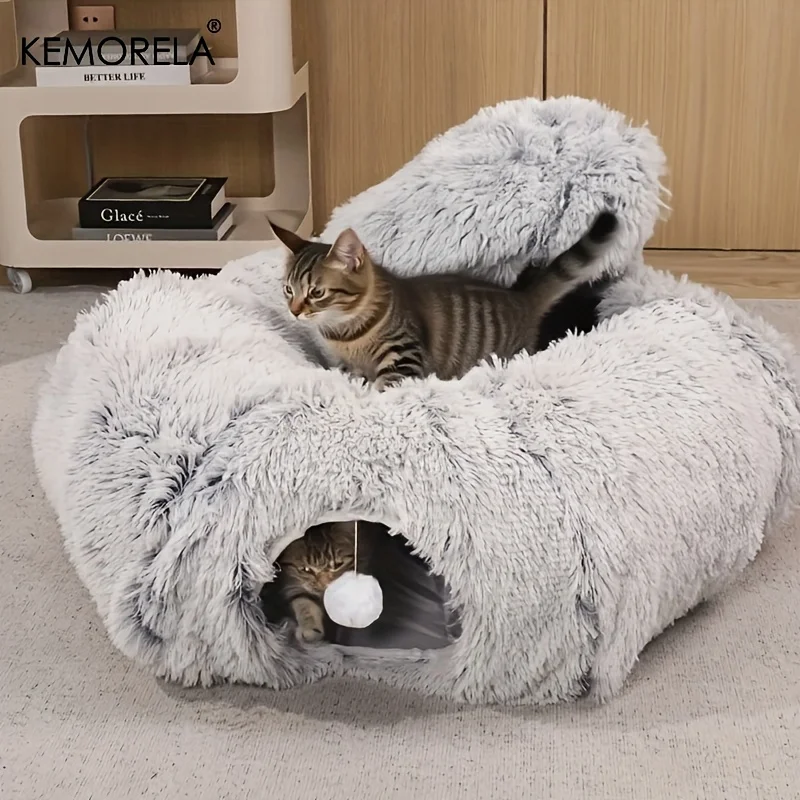 Comfortable And Soft Cat Tunnel Bed  Warm Foldable And Detachable With A Cushion Multi Functional And Connectable Cat Passage