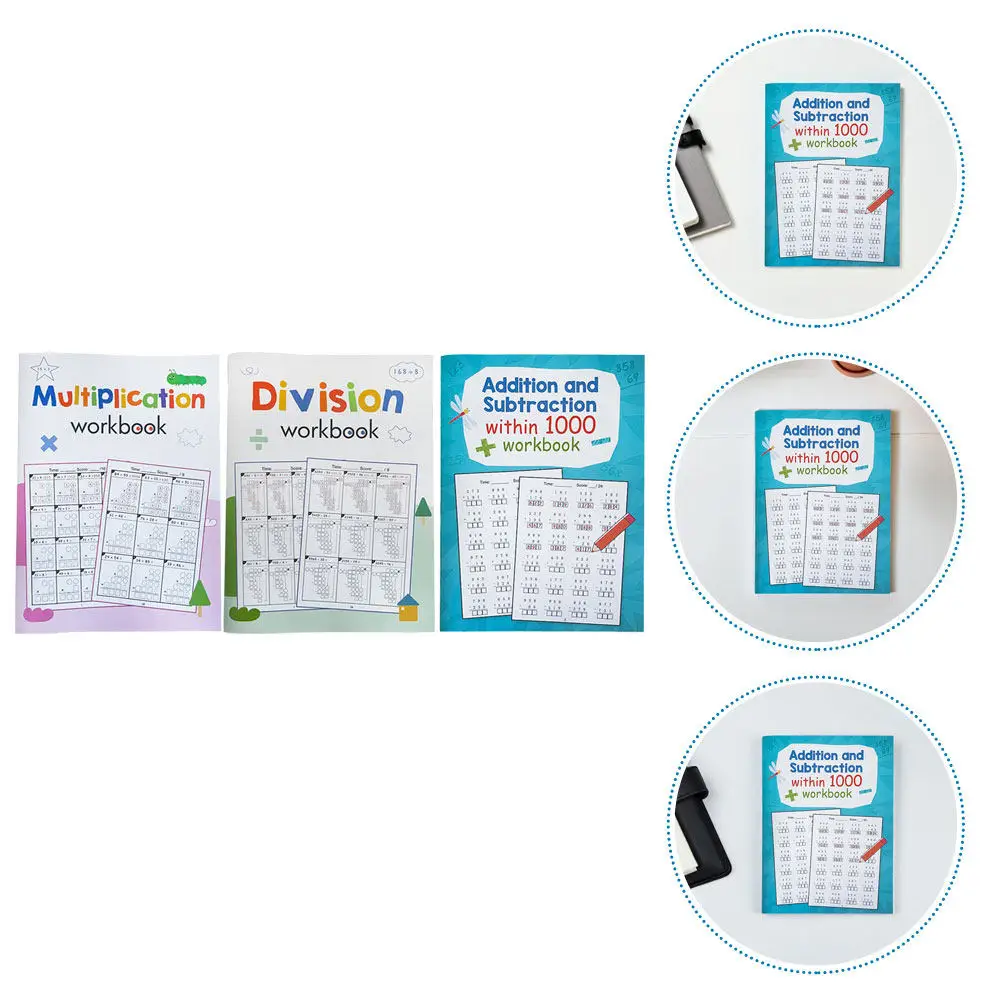 3Pcs Daily Math Practice Workbook for Kids Multiplication Division Drills Difficulty Compact Lightweight Learning