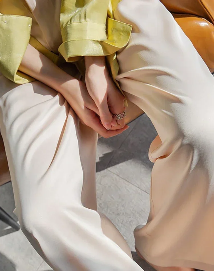 Frühling Sommer Damen High-Waist Weite Hosen Locker Sitzende Klassische Schwarze Seidensatin Freizeithose im Koreanischen Stil Damenbekleidung – Detail 17