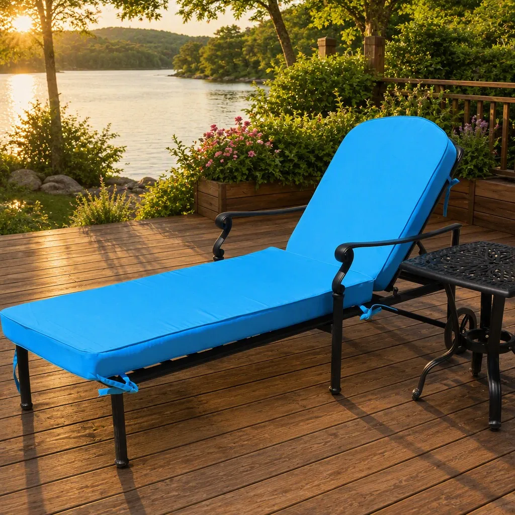 hb-Modern Casual Aluminum Sunbed with Side Table Customised Color Outdoor Garden Set Furniture Black Chair and Blue Cushion