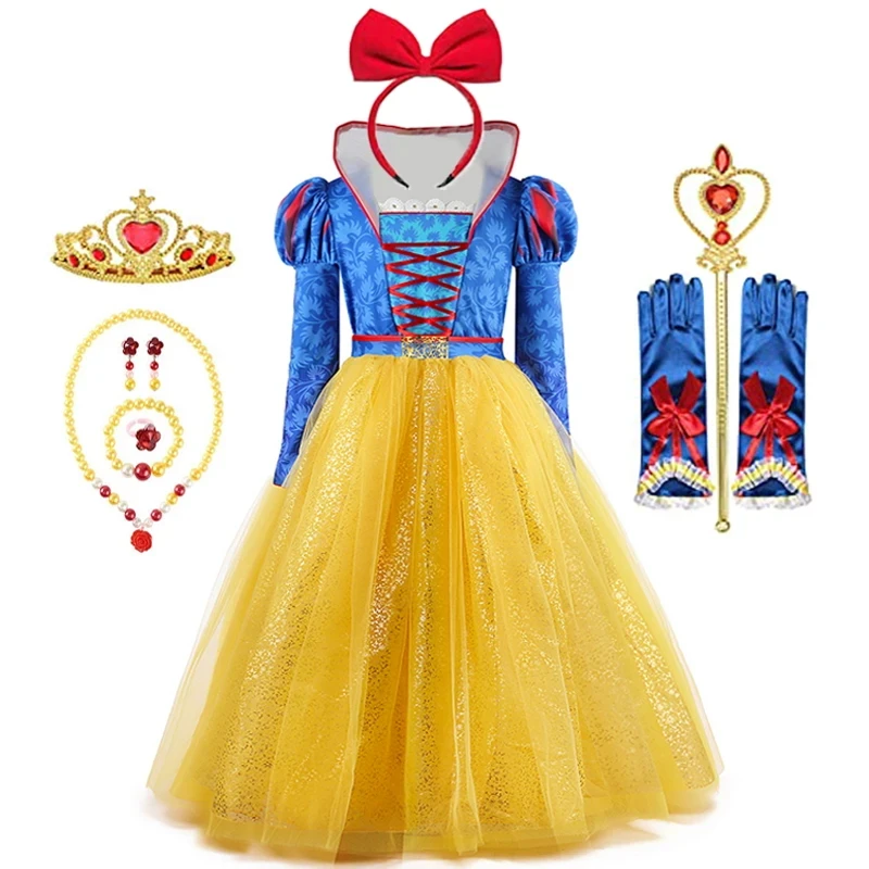 Neue Schneewittchen Cartoon Mädchen Halloween Party Kostüm Mädchen Rollenspiel Kleid Mädchen Weihnachten Prinzessin Kleid + Zubehör