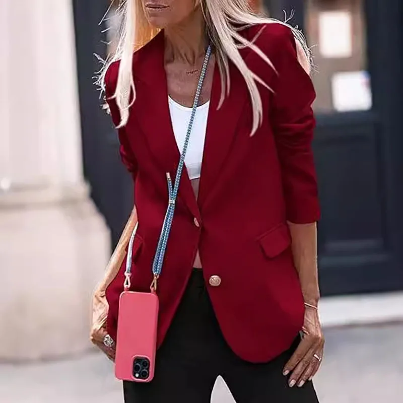 New Autumn Casual Solid Women blazer 2024 elegante colletto dentellato pendolari top cappotti inverno manica lunga giacca con bottoni capispalla