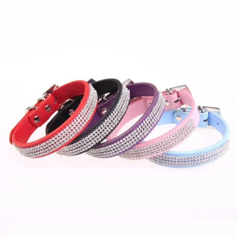 Bling Rhinestone PU Leather Crystal Diamond Puppy Collar Pet Dog Collars Pets Supplies Dog Accessories