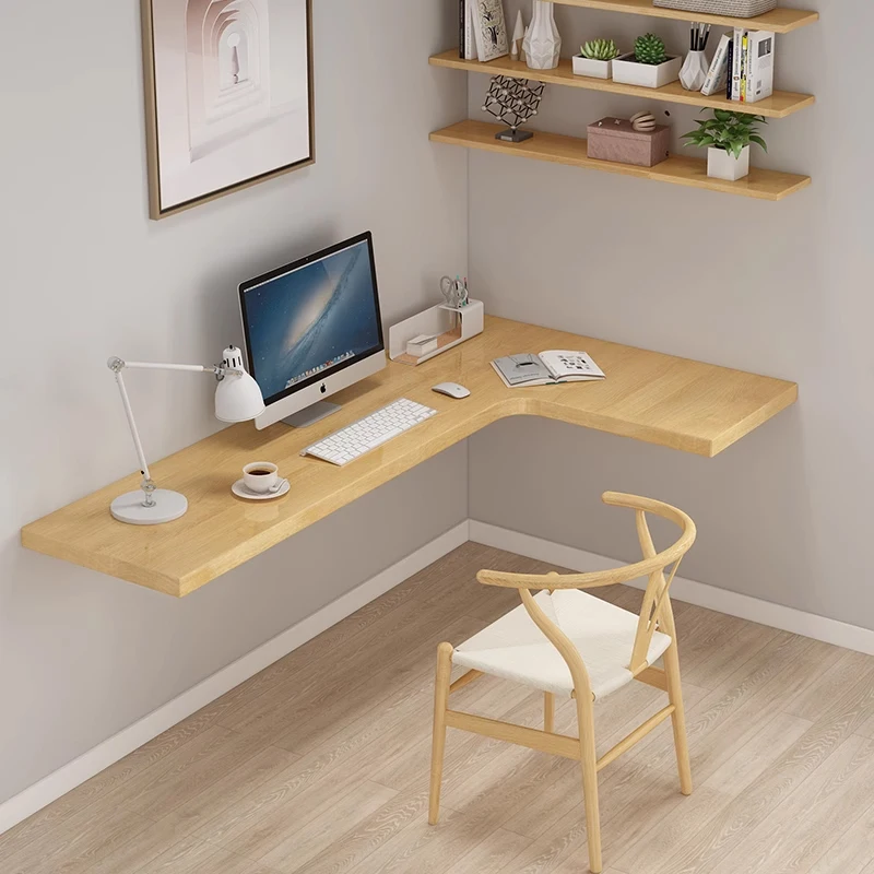 

Suspended Desk Solid Wood Corner Bookshelf Bookcase Desk Combination Small Apartment Customization Computer Table