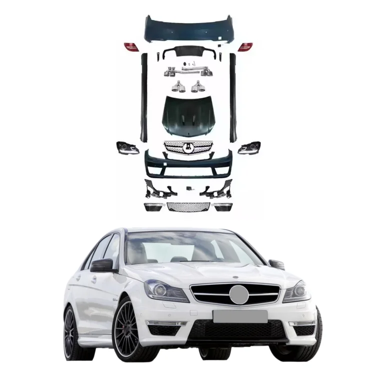 

Factory Wholesale for C-Class W204 2007-2014 Upgraded to C63 Bodykit Bumper Side Skirts LED Headlights Exhaust Tips