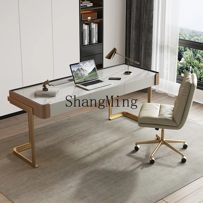 

ZYY high-end saddle leather rock slab desk modern simple home study office computer desk