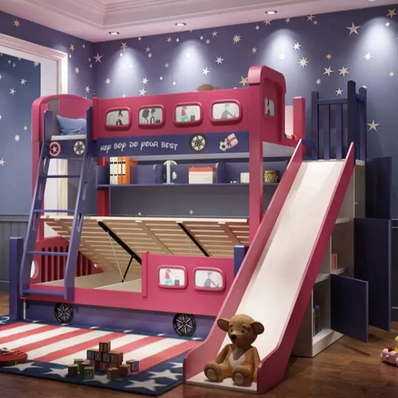 Bunk Bed With Stairs And Slide - 모던 스타일 여아 유아용 침대 프레임