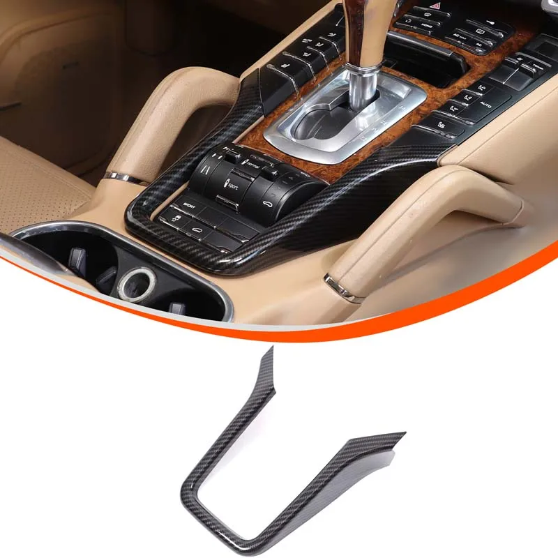 

For Porsche Cayenne 2011-2017 ABS carbon fiber pattern Car central control gear decorative frame stickers interior accessories