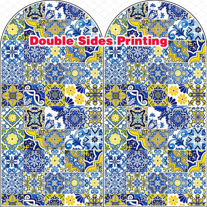 Arch Cover U Shape Lemon Fruit Tile Backdrop Photography Blue Yellow Summer Background for Kids Birthday Party Decor