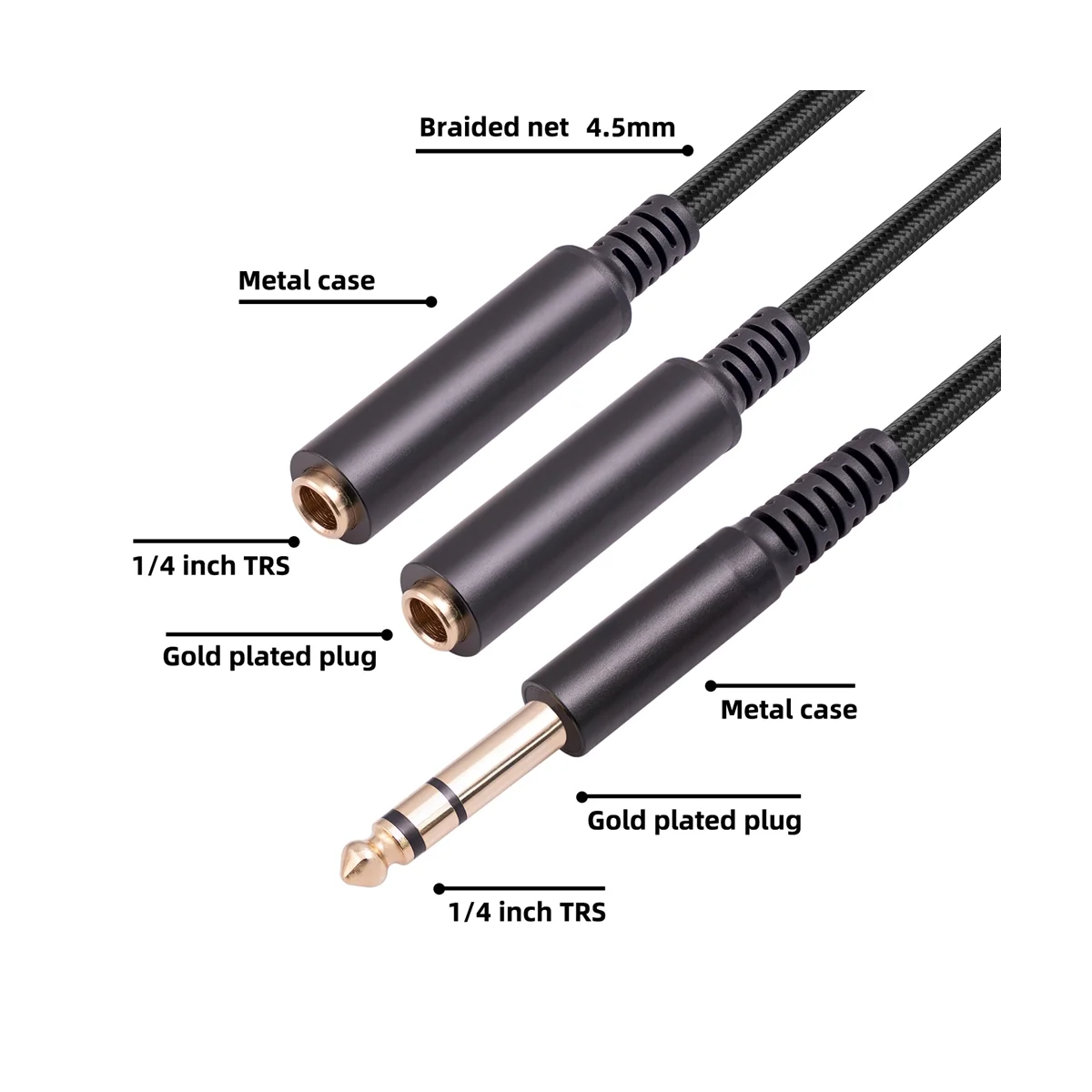 สายอะแดปเตอร์สัญญาณเสียง6.35มม. ตัวผู้ถึง2มม. ตัวเมีย6.35มม. 1/4ปลั๊ก6.35มม. สำหรับสายลำโพงสเตอริโอตัวแยก Y ขนาด6.35มม.