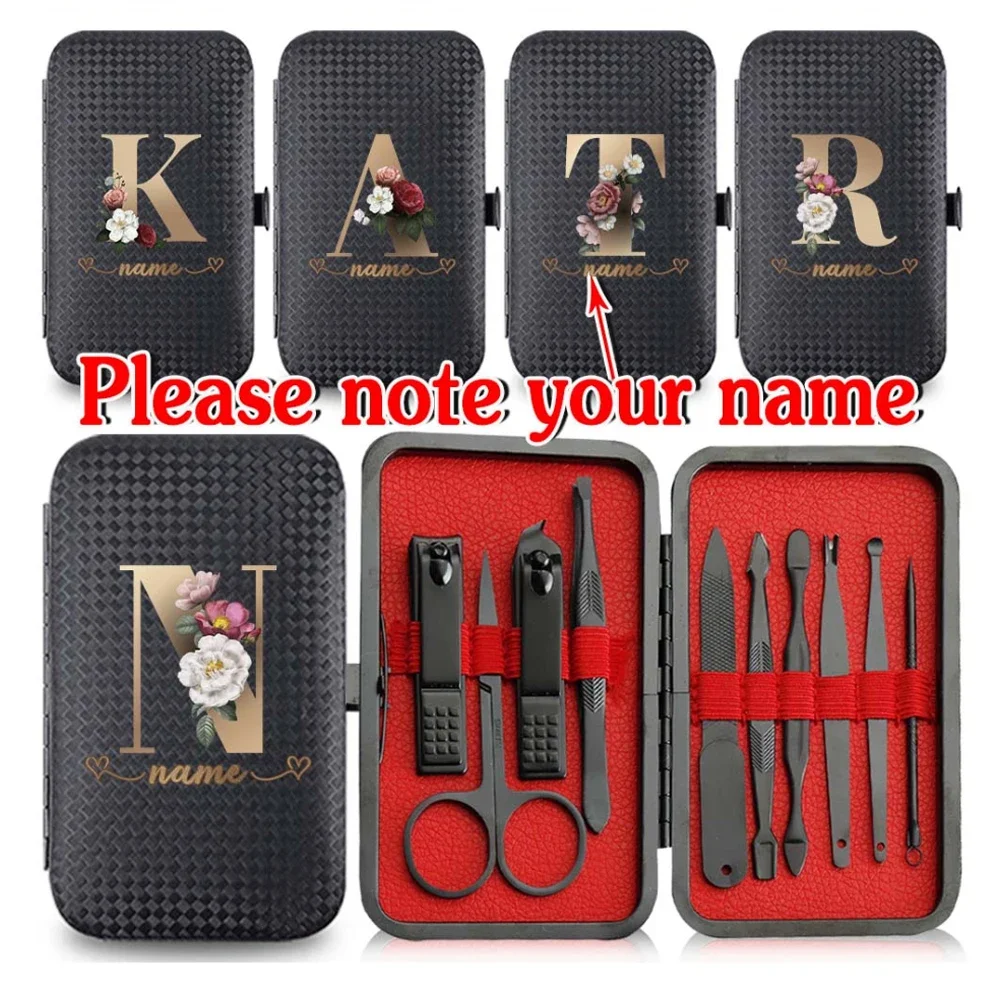 Customized Name 10Pcs Manicure Set  Nail Clipper Kit Portable Organizer Grooming Box Stainless Steel Nail Cutter Pedicure Tools