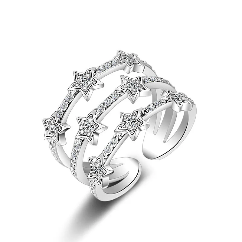Moissanite Open Ring D Color VVS1 EX Lab Diamond Multi-layer Stars Ring Adjustable for Women S925 Sterling Silver Fine Jewelry