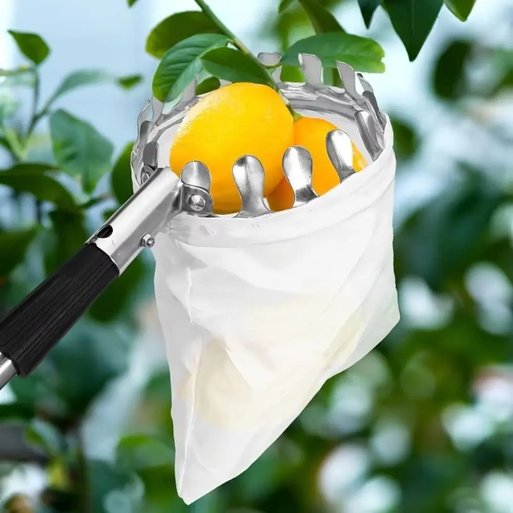Stainless Steel Fruit Picker Machine High Tree Telescopic Fruit Picking Tools Detachable with Basket Orchard Tools Farm Orchard