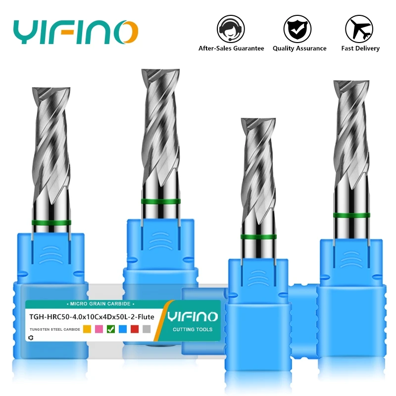 

YIFINO TGH-HRC50 2-Flute Endmills Tungsten Steel Carbide For Aluminum Milling Cutter CNC Mechanical Machin Flat End Mill Tools