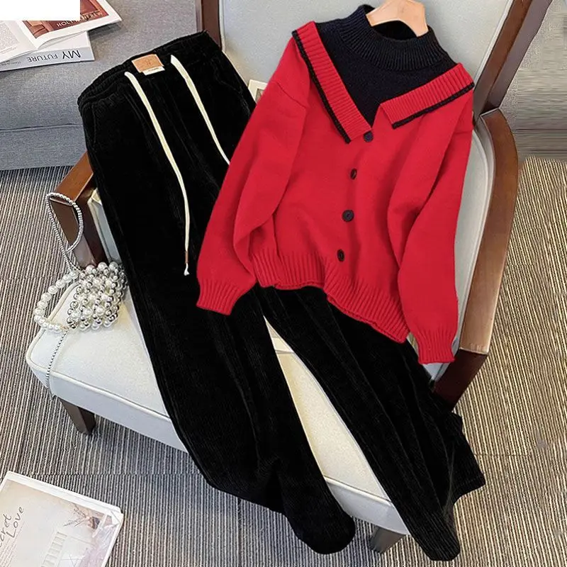 Fashion Women's Set for Autumn and Winter New Korean Version Stylish and Youthful Sweater Two Piece Set with Temperament