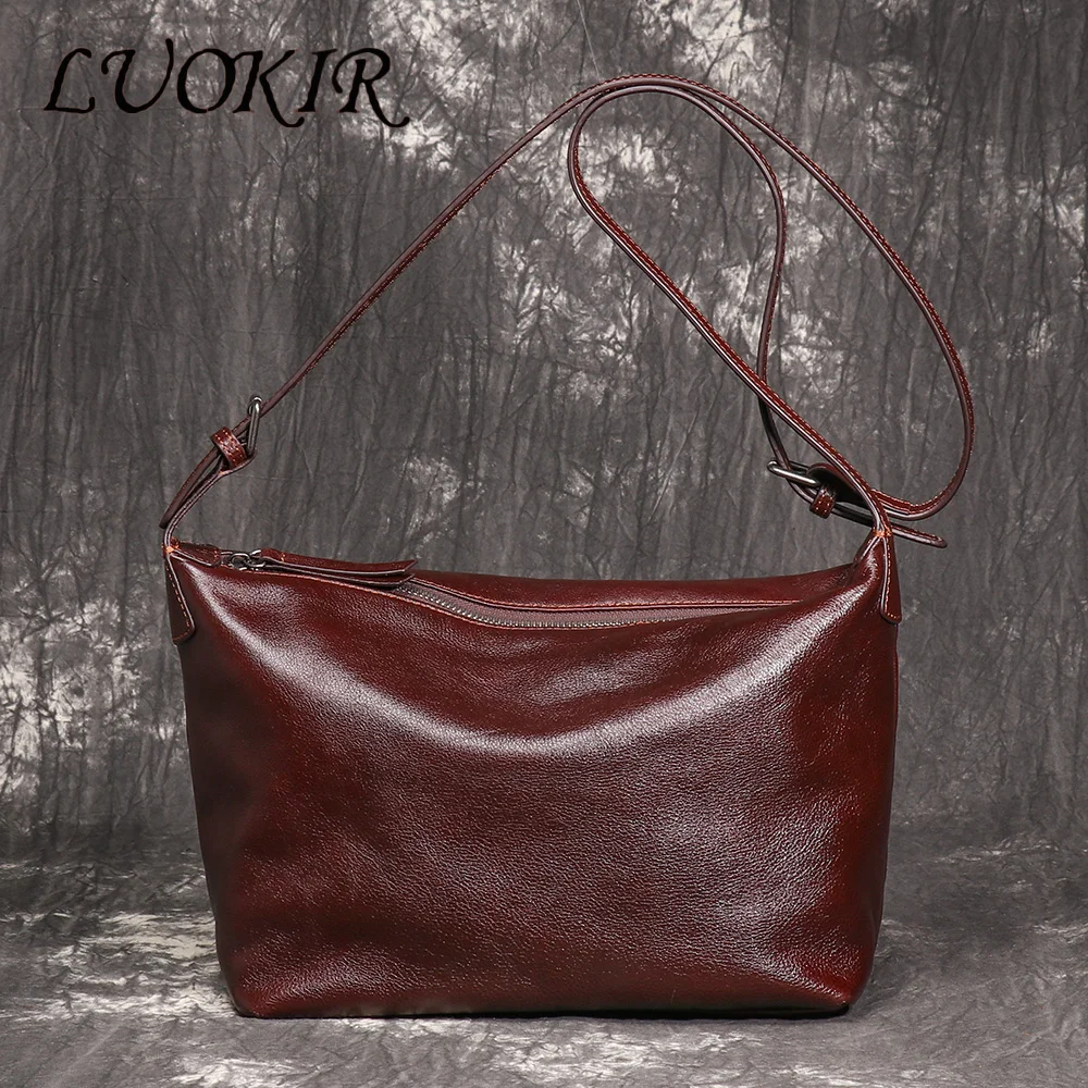 

LUOKIR New Women's Genuine Leather Shoulder Bag Fashionable Retro HOBO Bag First Layer Cowhide Crossbody Bag Underarm Bag