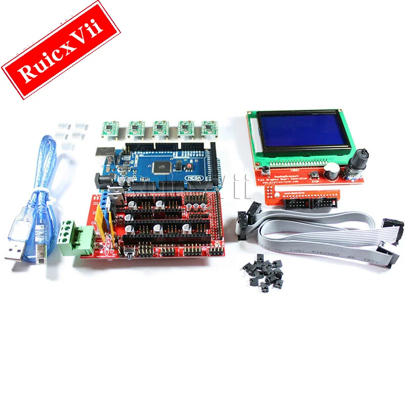 

3D printer kit ramp 1.4 controller+mega 2560 board 5pcs DRV8825 A4988 drive motor stepper LCD display 12864 for arduino rapping