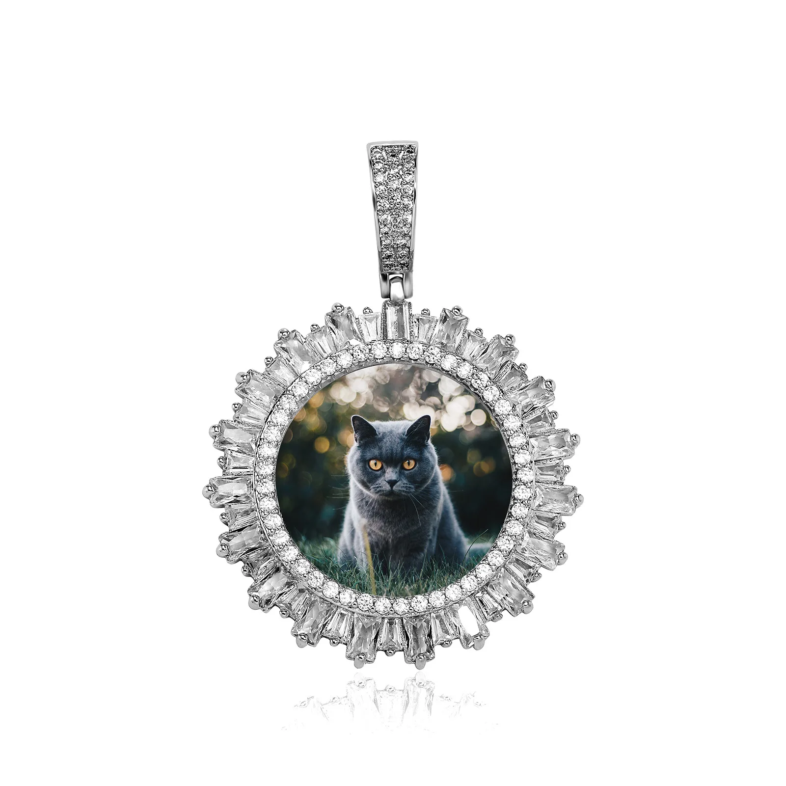 Custom Round Double Layer Arrow Bezel Photo Pendant CZ Zircon Frame DIY Memory Picture Necklace Hip Hop Commemorative Jewelry