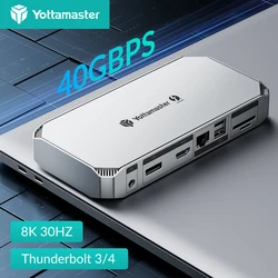 Yottamaster Thunderbolt 4 Dock with EU Adapter 40Gbps Docking Station Dual 8K Display PD 85W USB C 10G SD/TF for MacBook Laptop