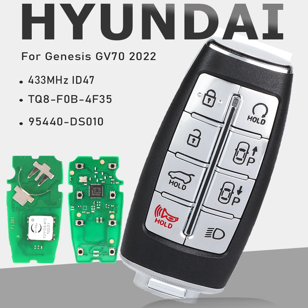 

KEYECU для Hyundai Genesis GV70 2022 95440-DS010, TQ8-F0B-4F35 Смарт-пульт дистанционного управления, 6-кнопочный брелок, 433 МГц, чип ID47