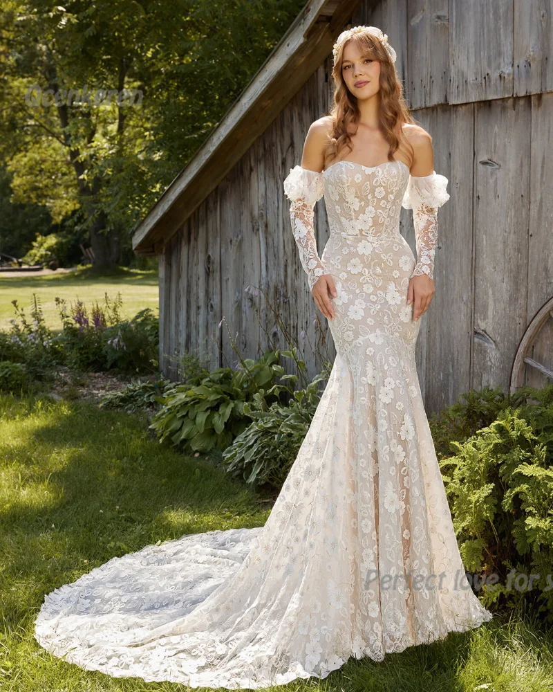 

Qcenkeren Luxury Wedding Dress Fashion Elegant Mermaid Bodice Bridal Dress With Lace Appliques Sleeveless Robe De Women 2024