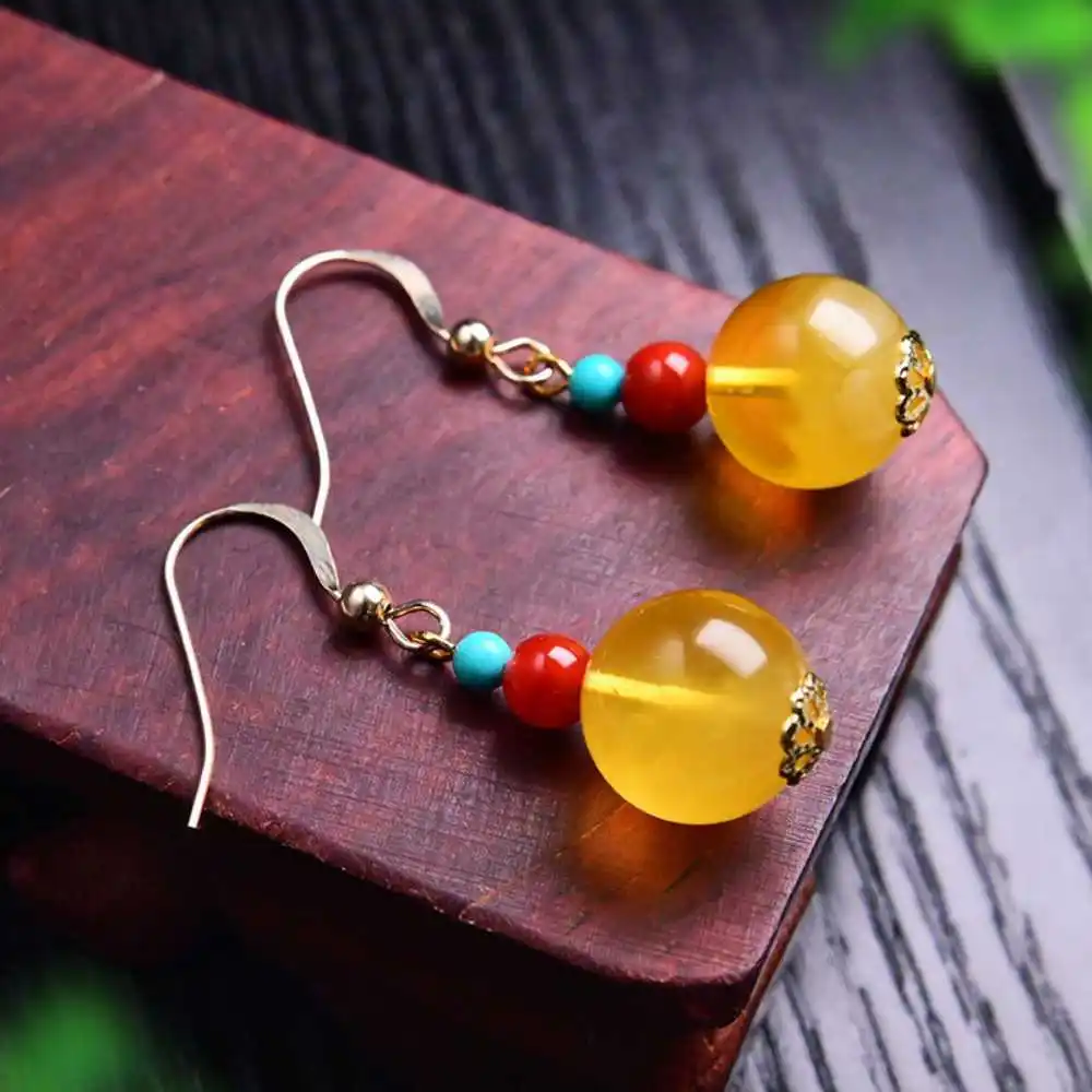 

Art Deco Era Faceted Baltic Honey Amber Bead Earrings Beautiful Hook New Diy Jewelry VALENTINE'S DAY Gift